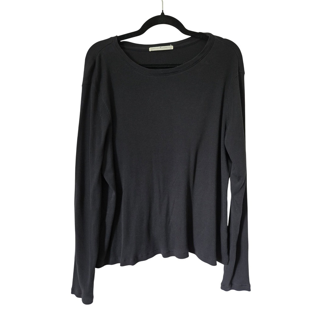 Peruvian Connection Black 100% Pima Cotton Ribbed Long Sleeve Crew Neck Top XL